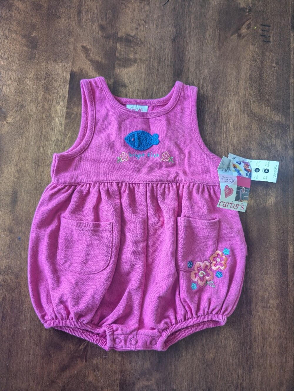 Carter's Pink Infant Romper Bubble with Blue Fish Embroidery/ Nwt/ 3-6 Months